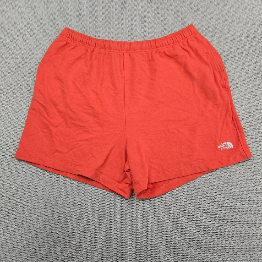 The North Face Shorts Men Large Orange Cotton Simple Logo Fleece Casual Athletic